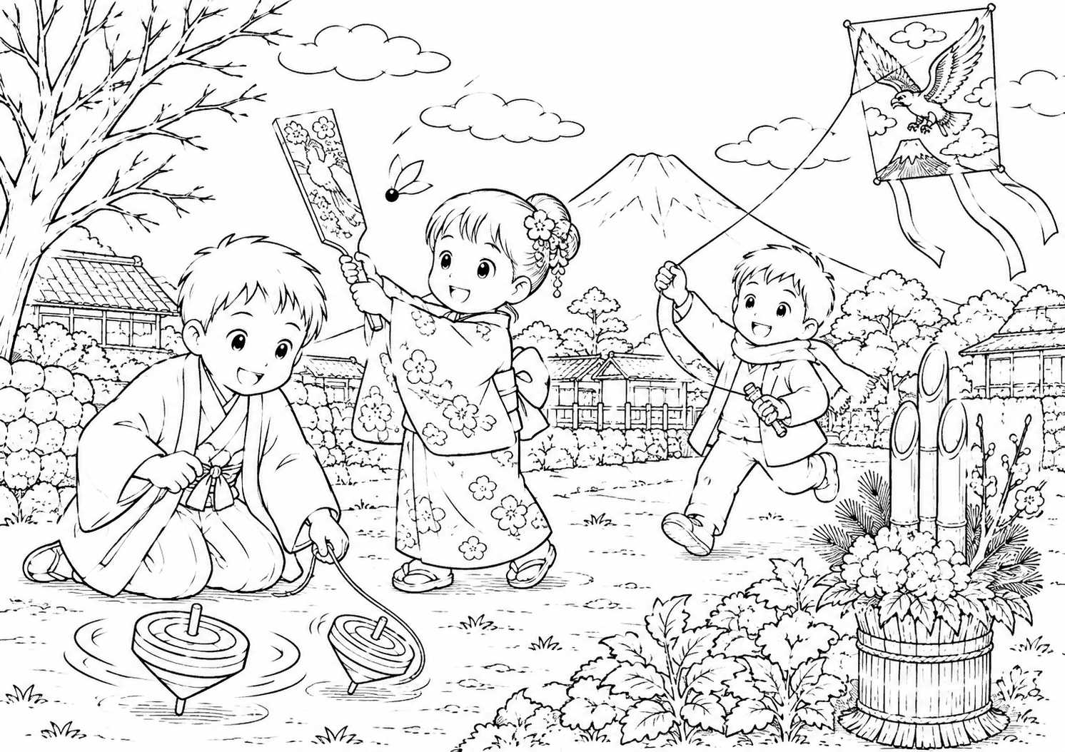 正月 塗り絵