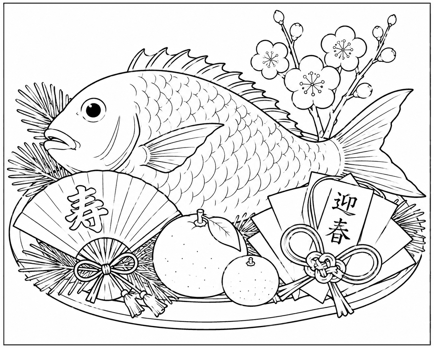 正月鯛 塗り絵