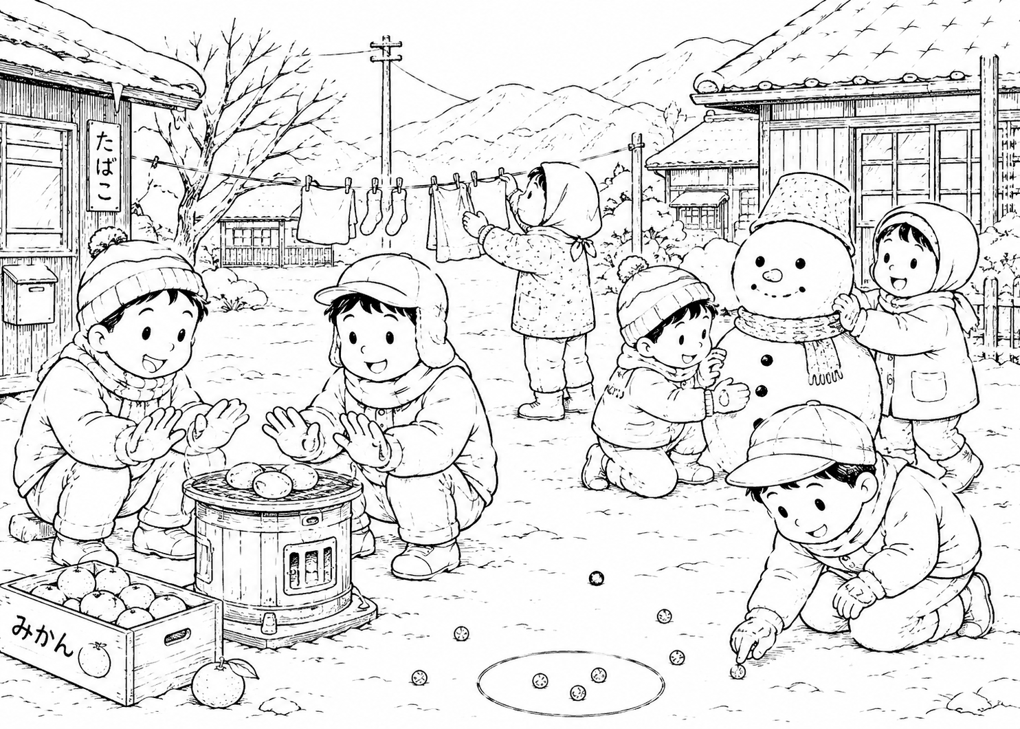 昭和の冬 塗り絵