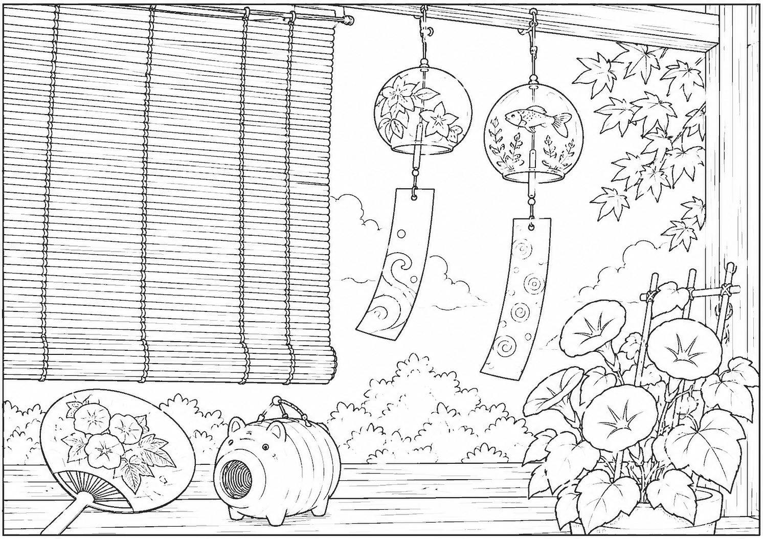 すだれ風鈴 塗り絵
