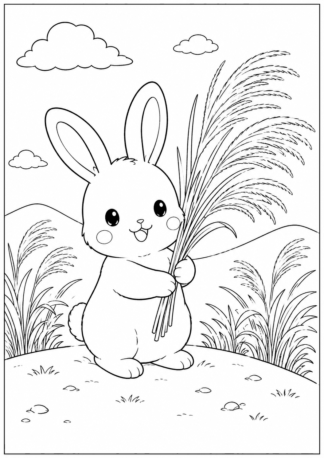 すすきとうさぎ 塗り絵