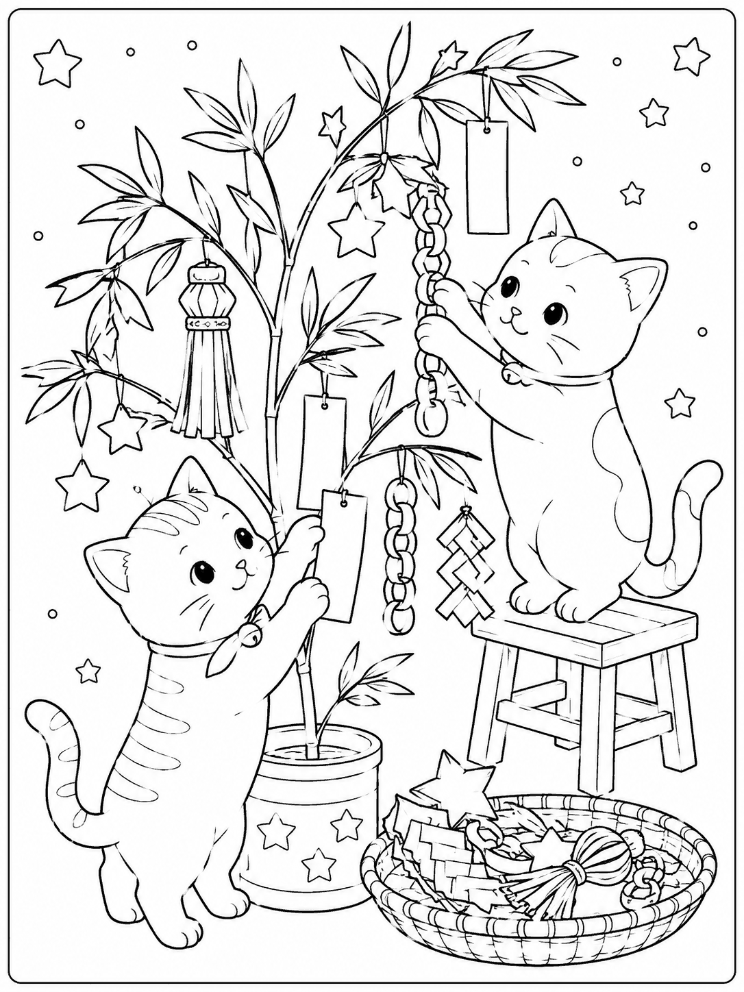 七夕猫 塗り絵