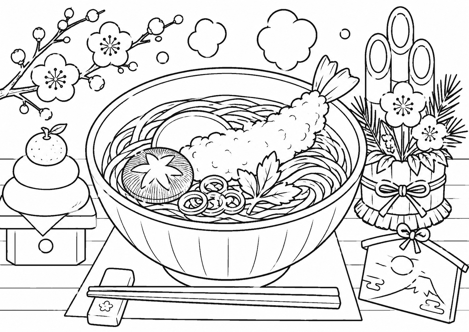 年越しそば 塗り絵