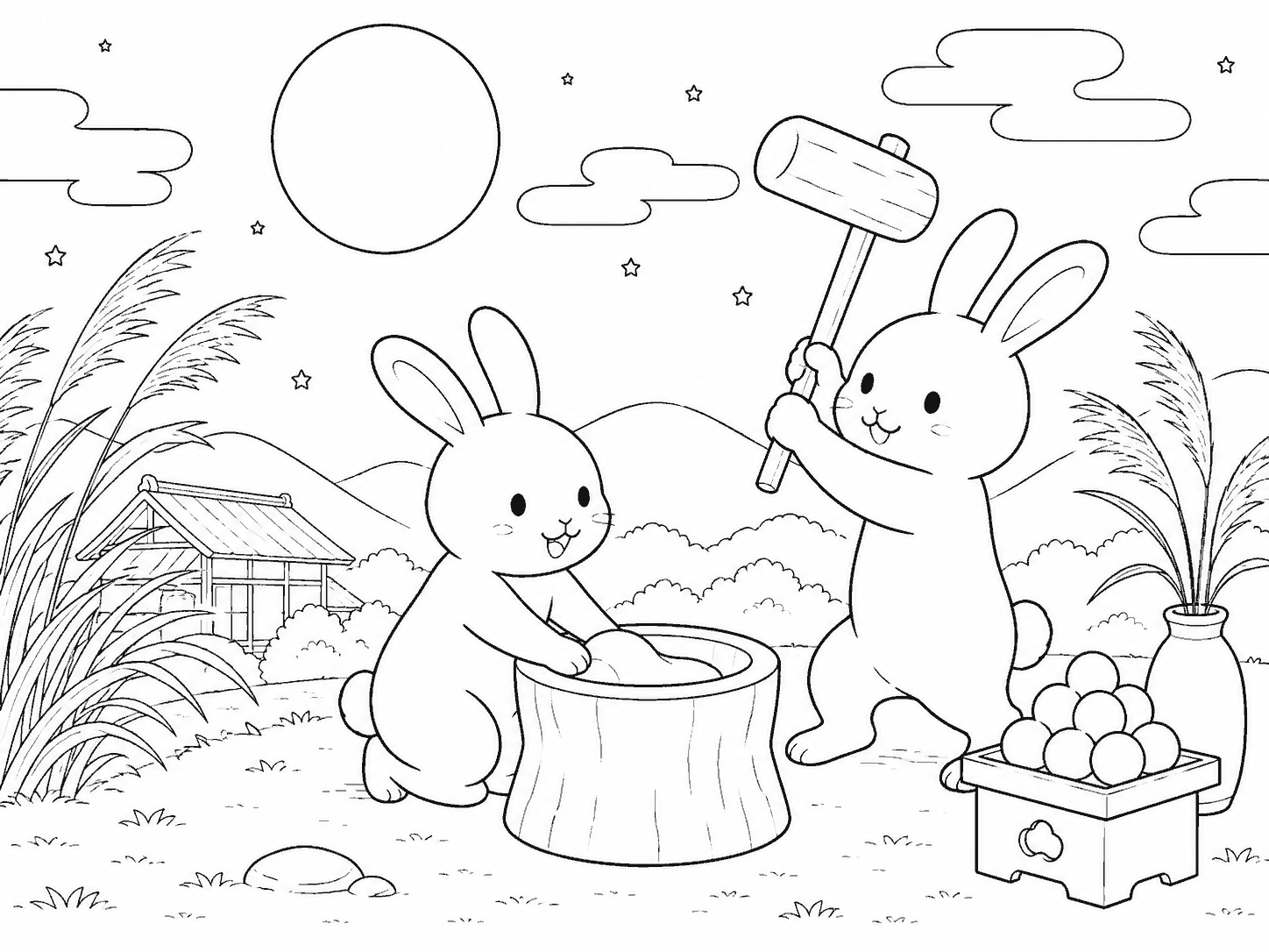 月見のうさぎ 塗り絵