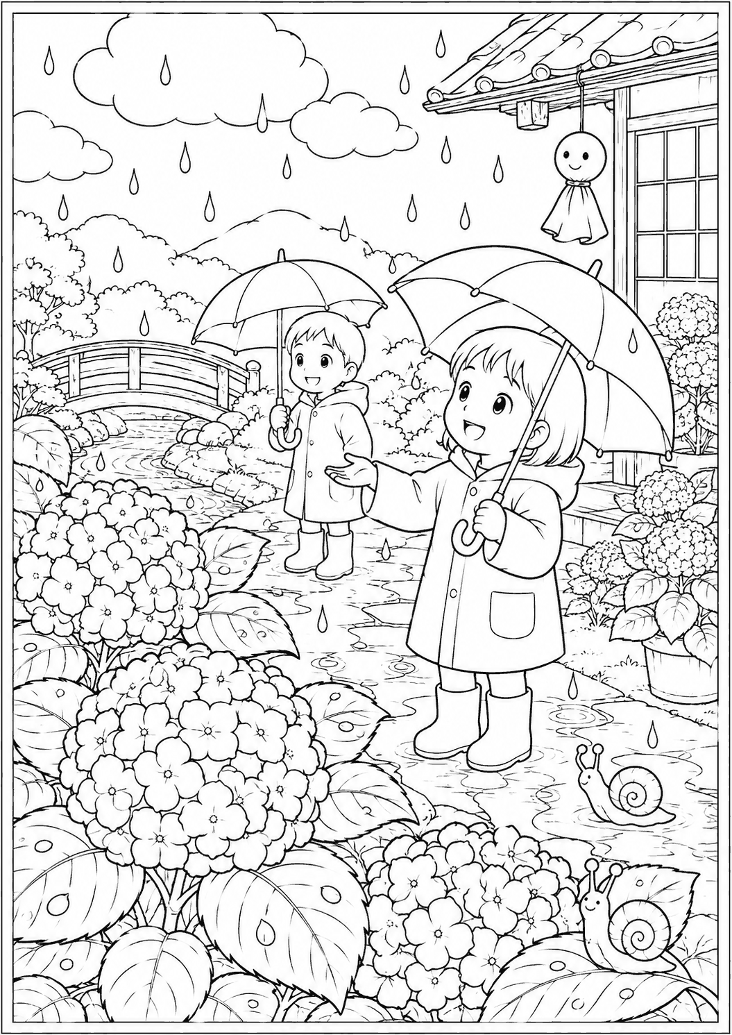 梅雨 塗り絵