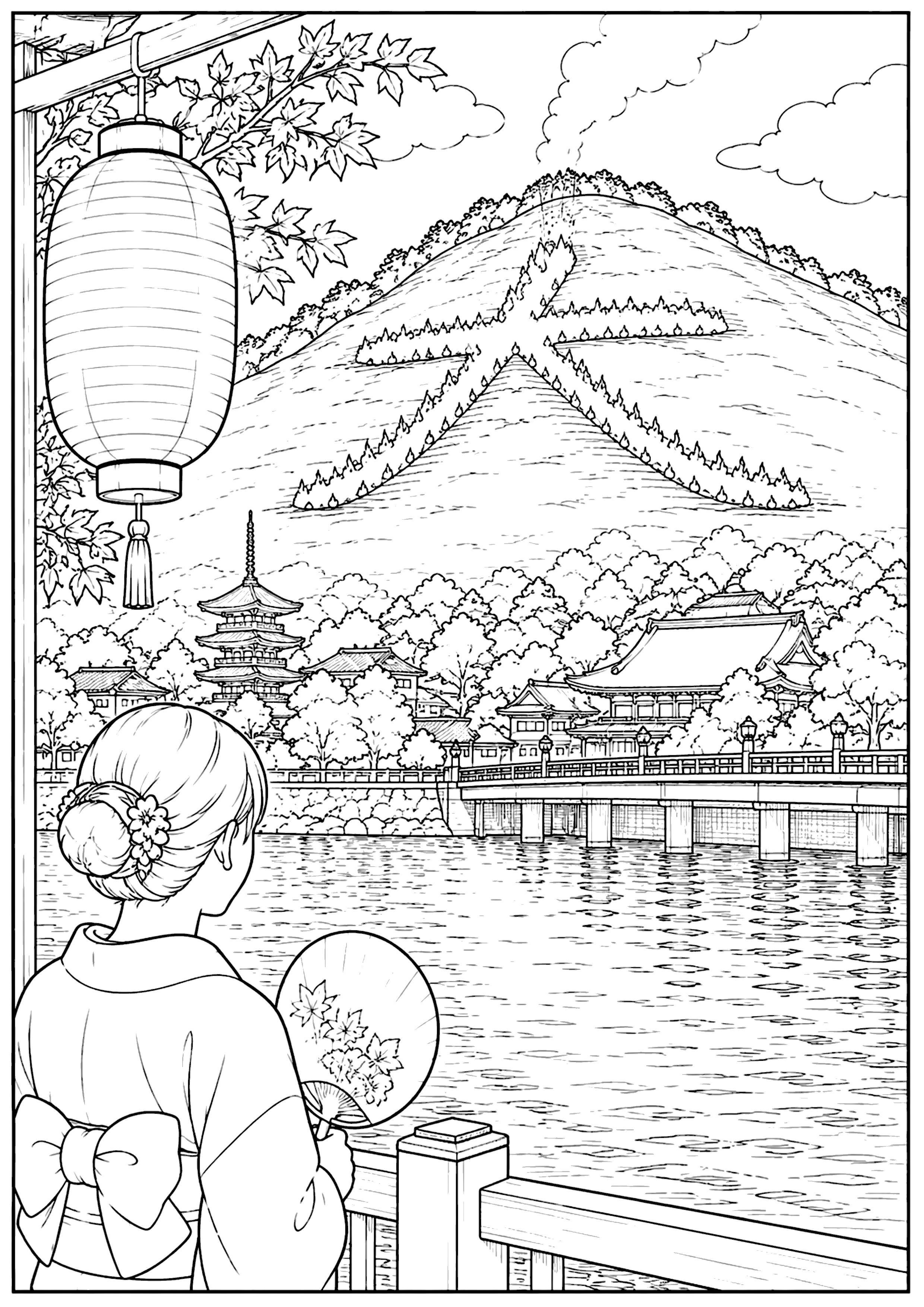 送り火 塗り絵