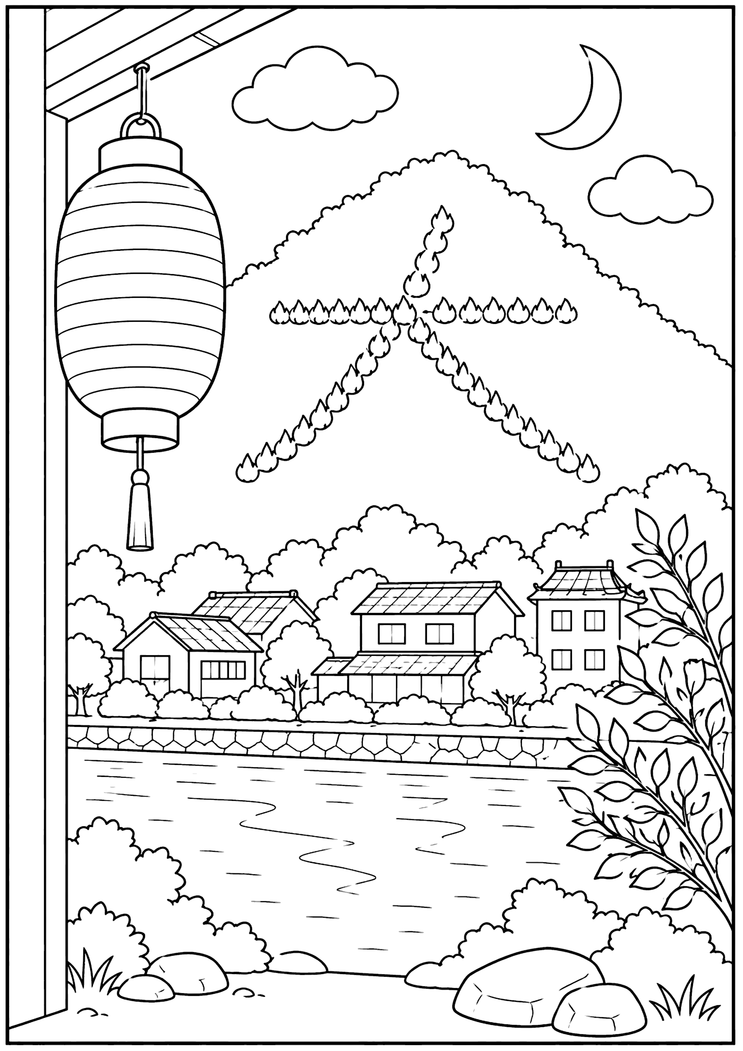 送り火 塗り絵