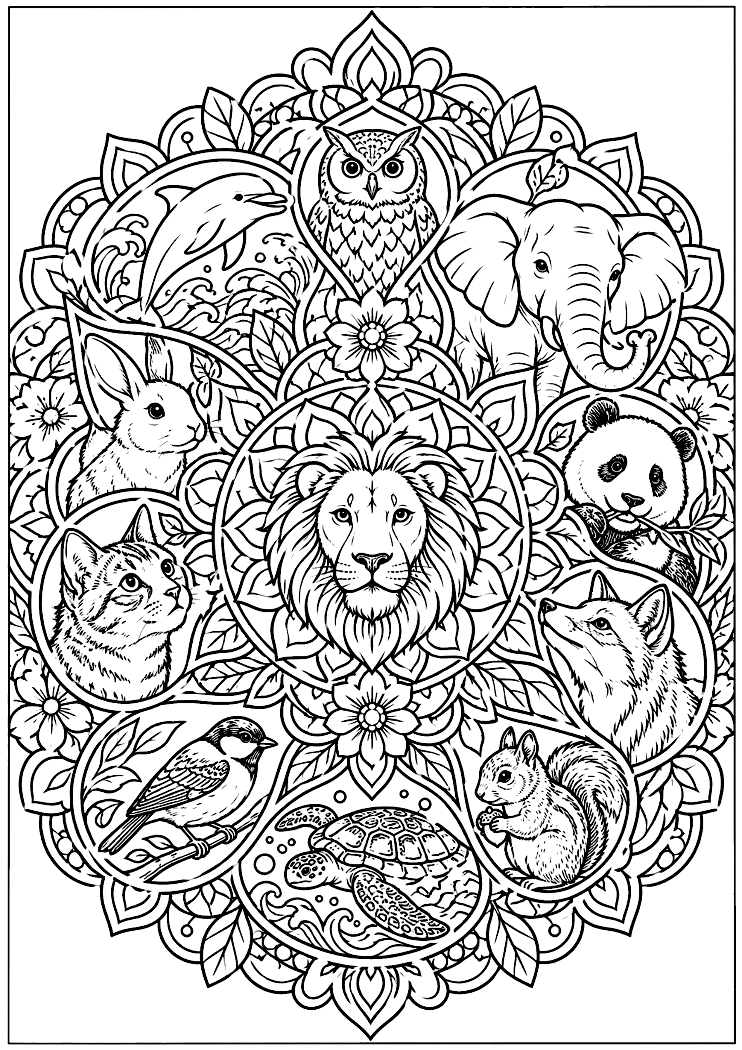 動物曼荼羅 塗り絵