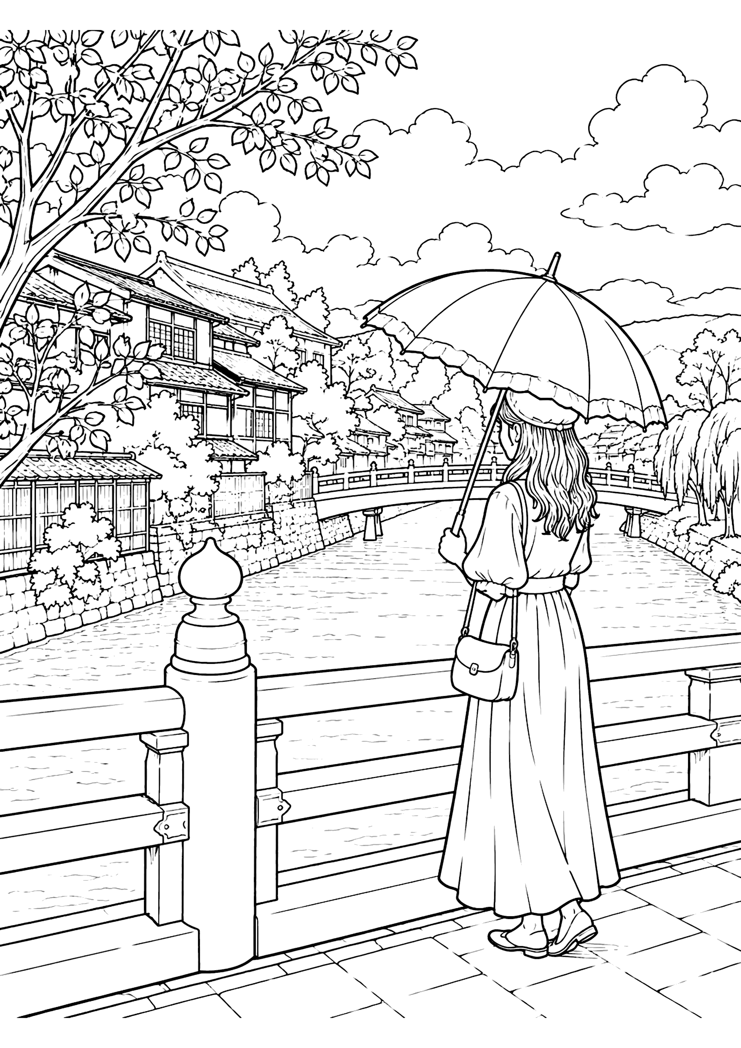 橋の上 塗り絵