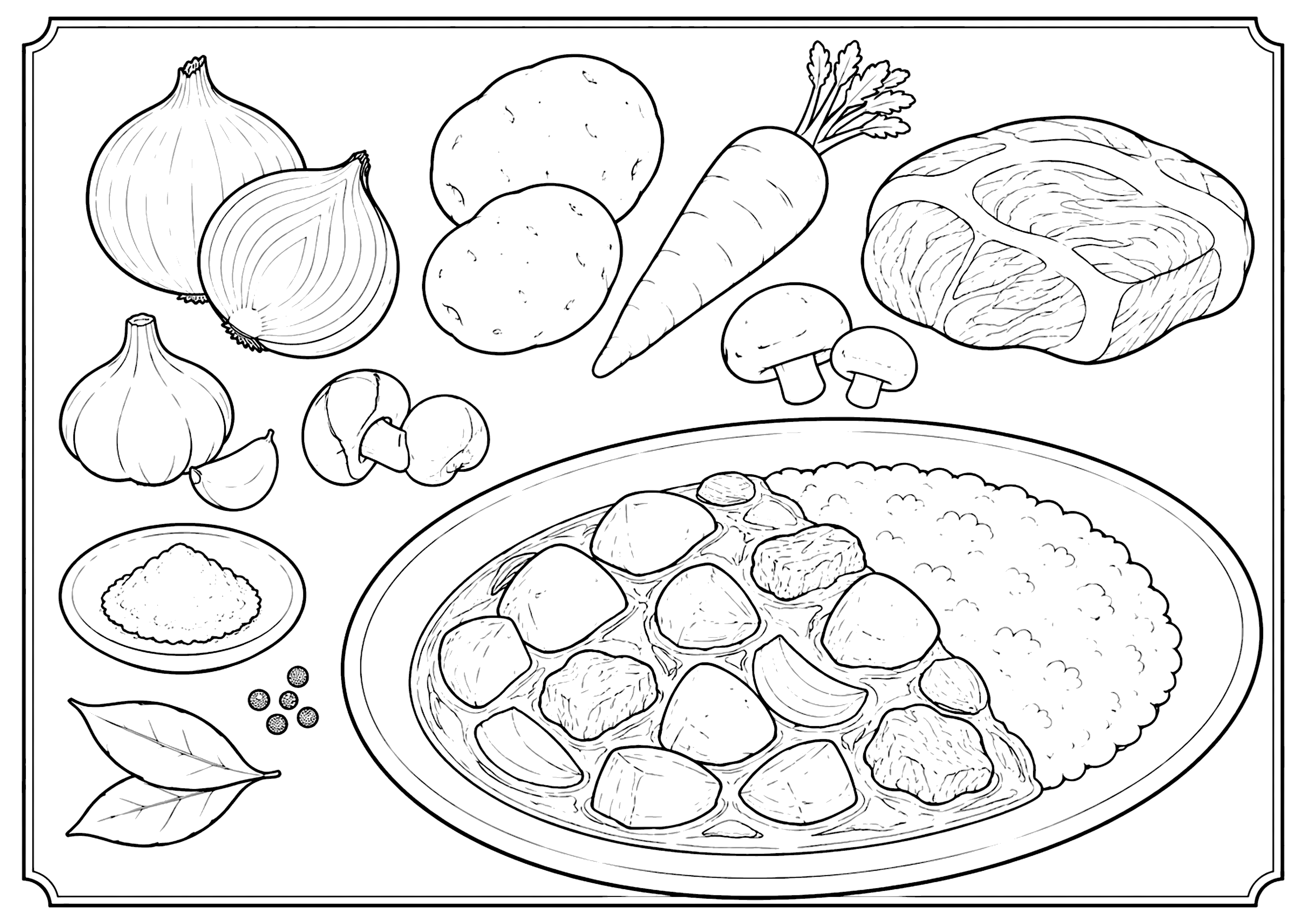 カレーライス 塗り絵