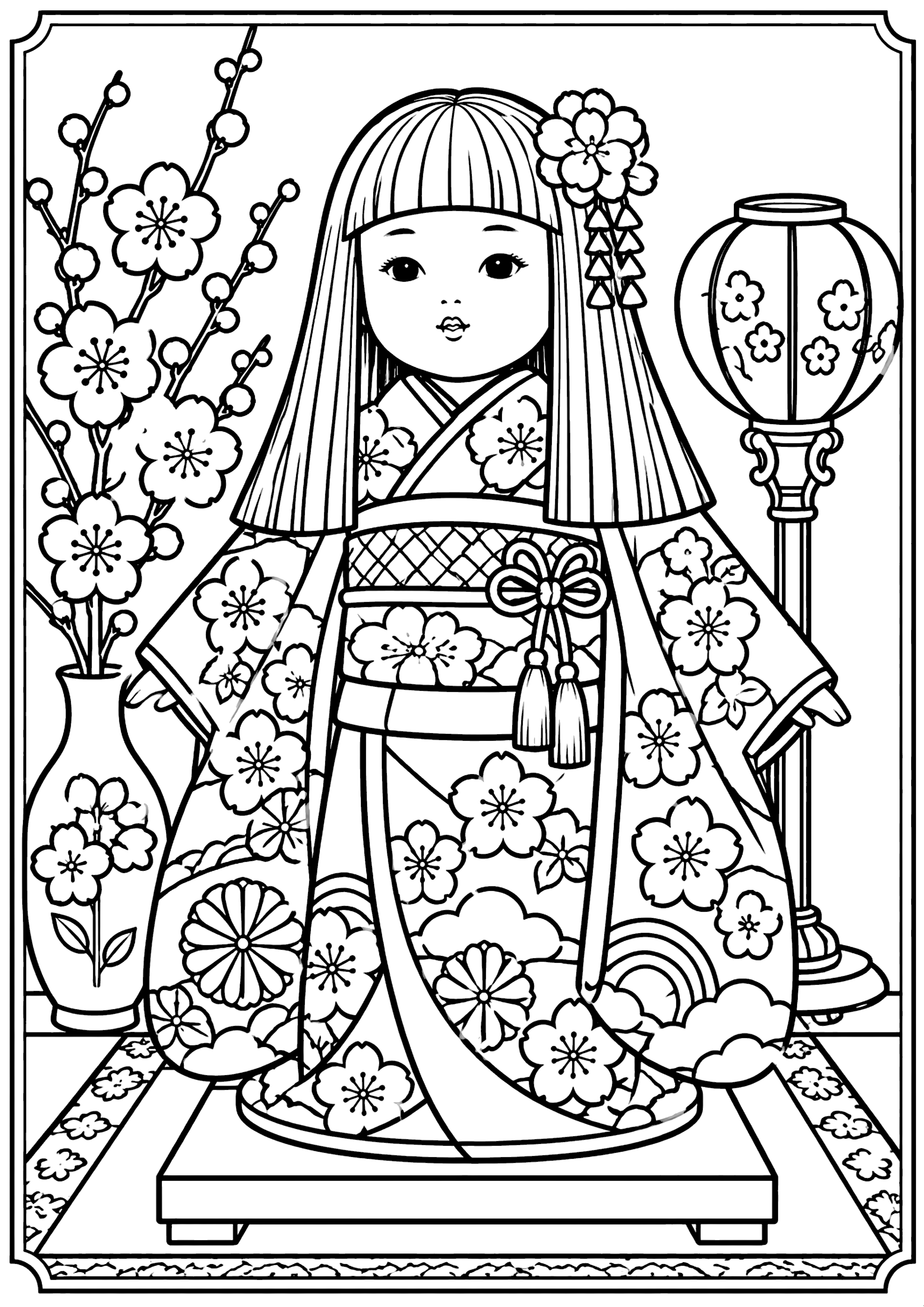 日本人形 塗り絵