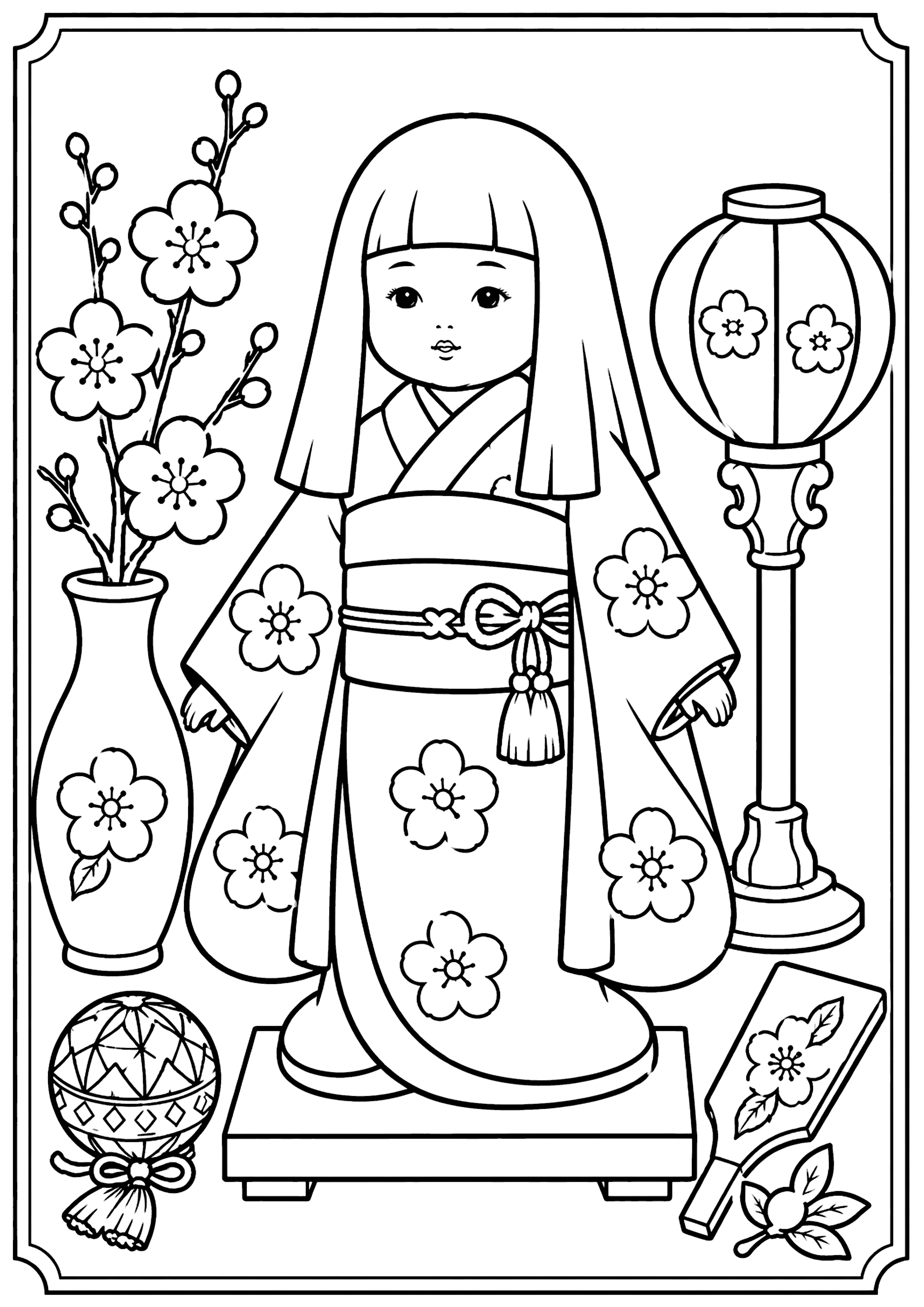 日本人形 塗り絵