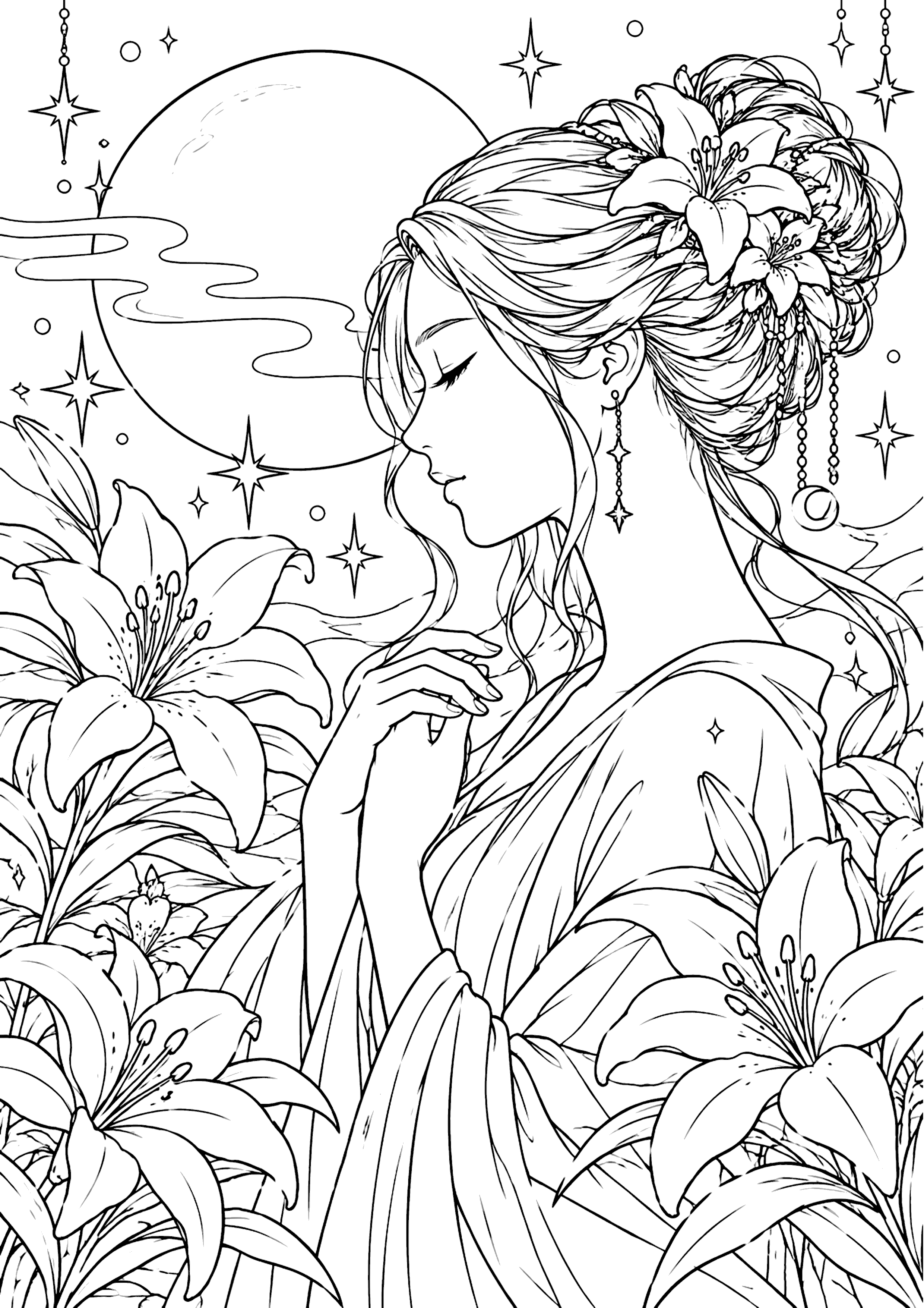 神秘的な女性 塗り絵