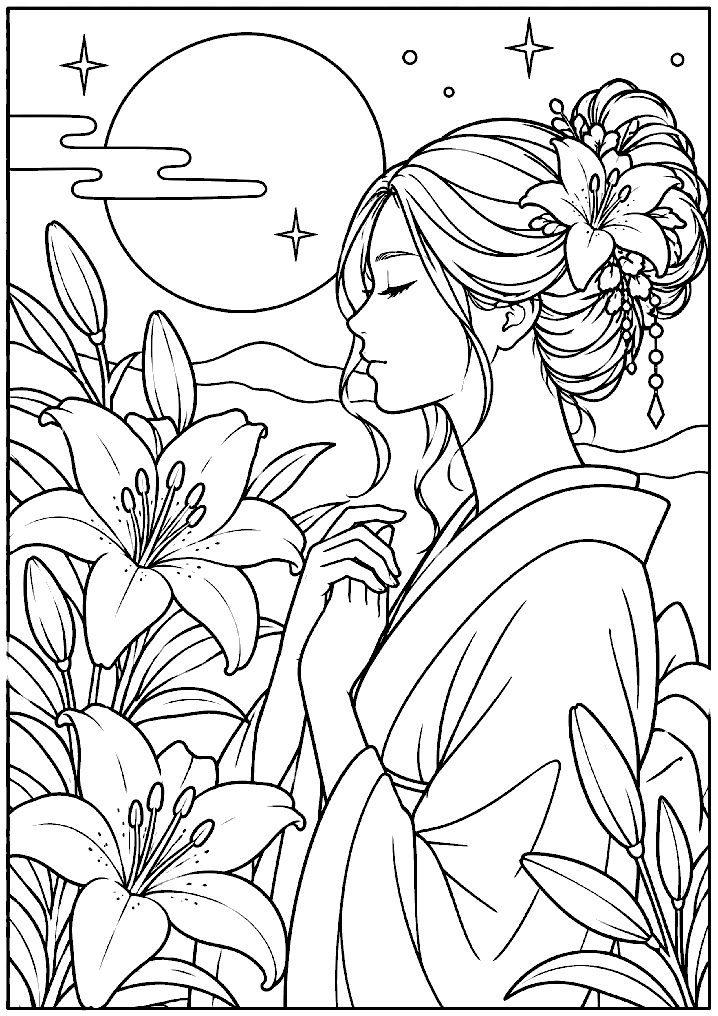 神秘的な女性 塗り絵