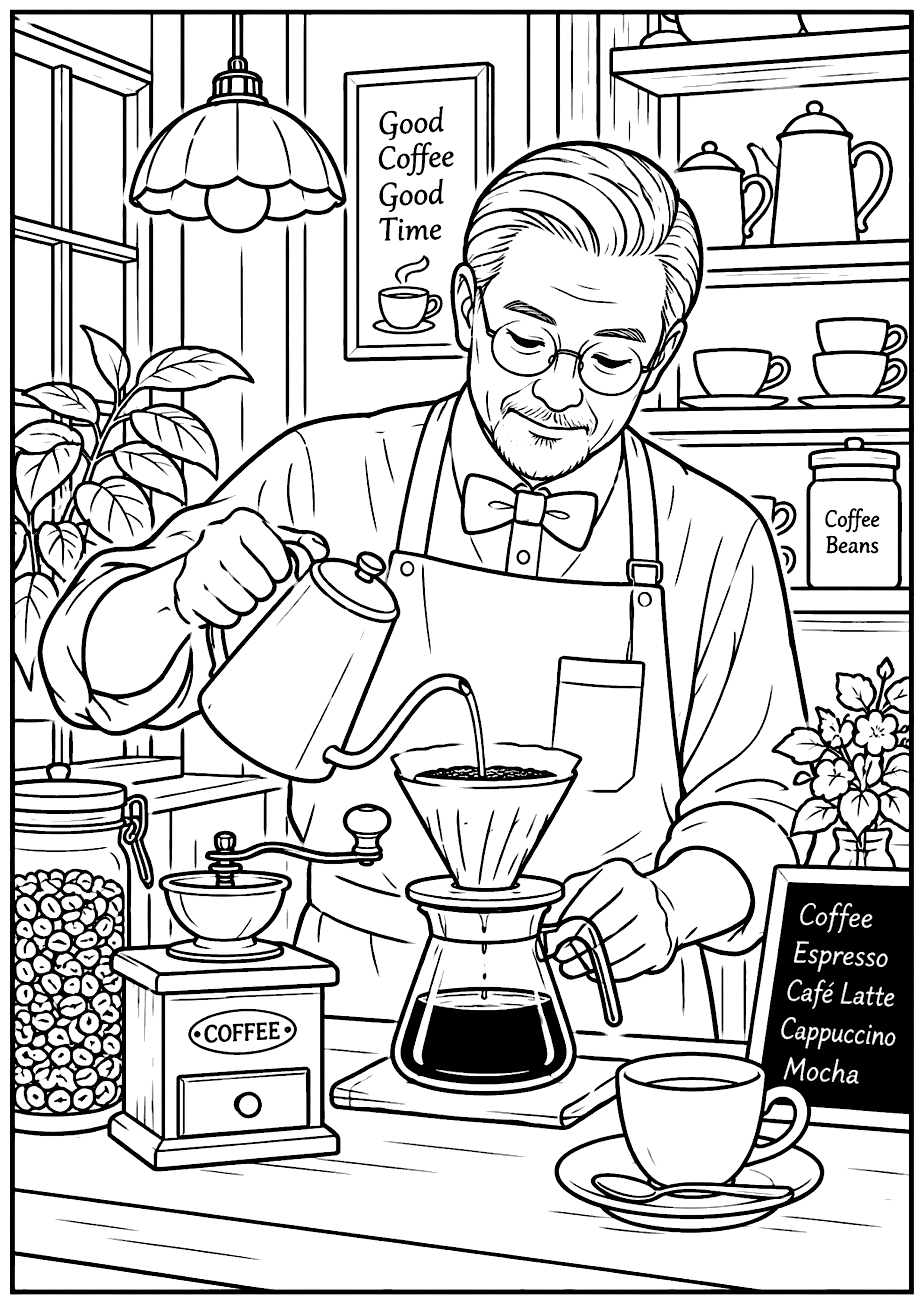 喫茶店のマスター 塗り絵