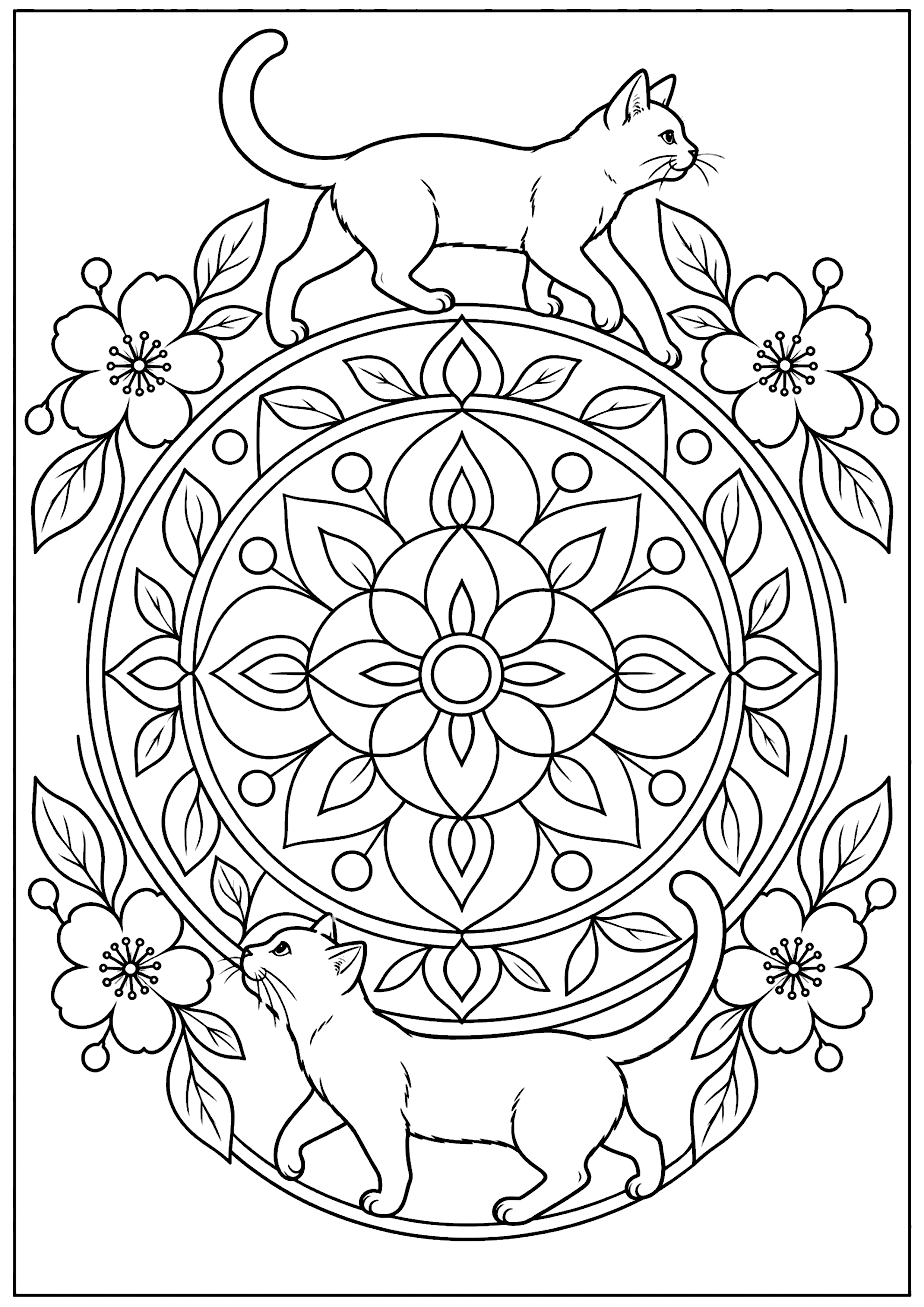 曼荼羅と猫 塗り絵