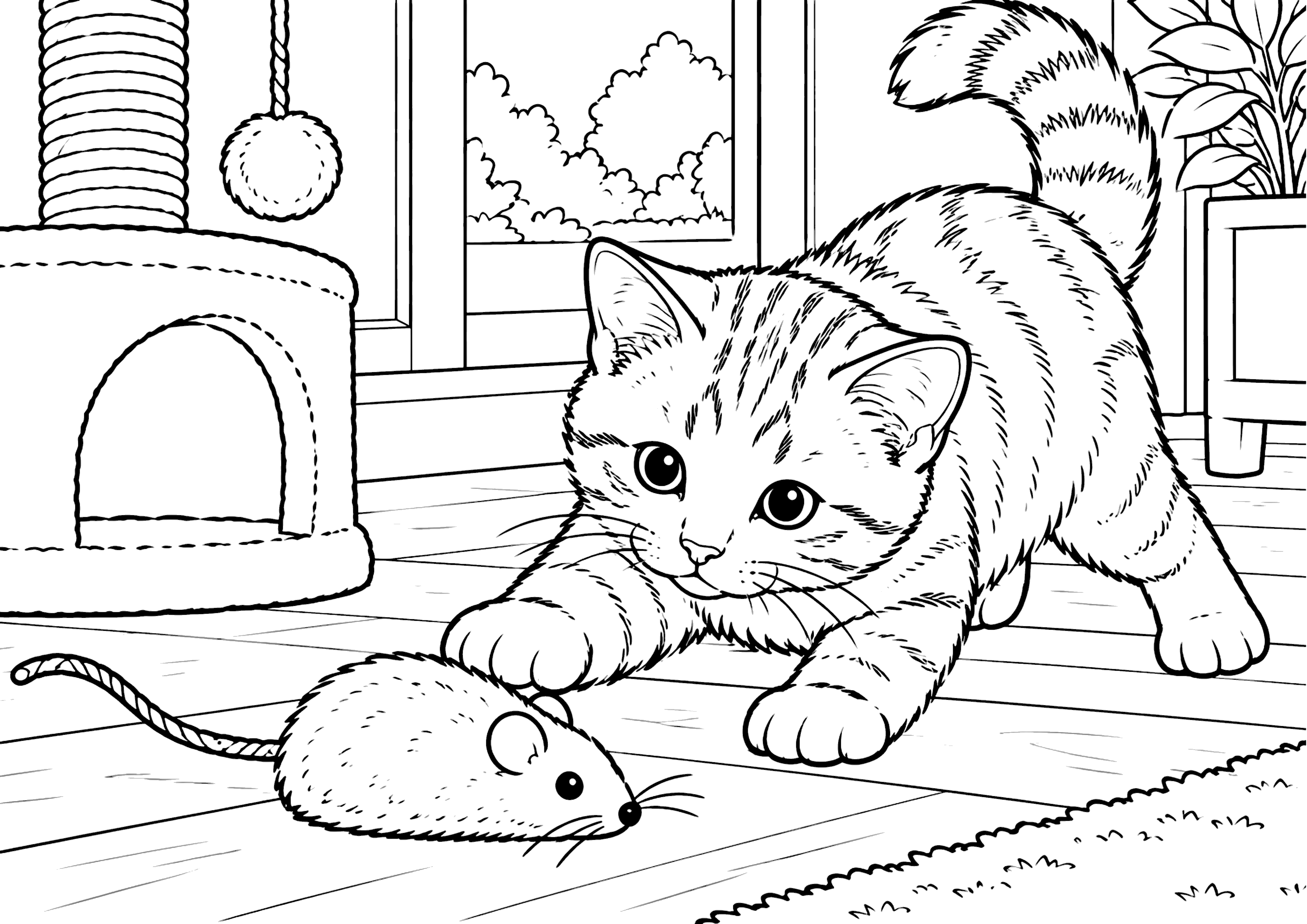 遊ぶ子猫 塗り絵
