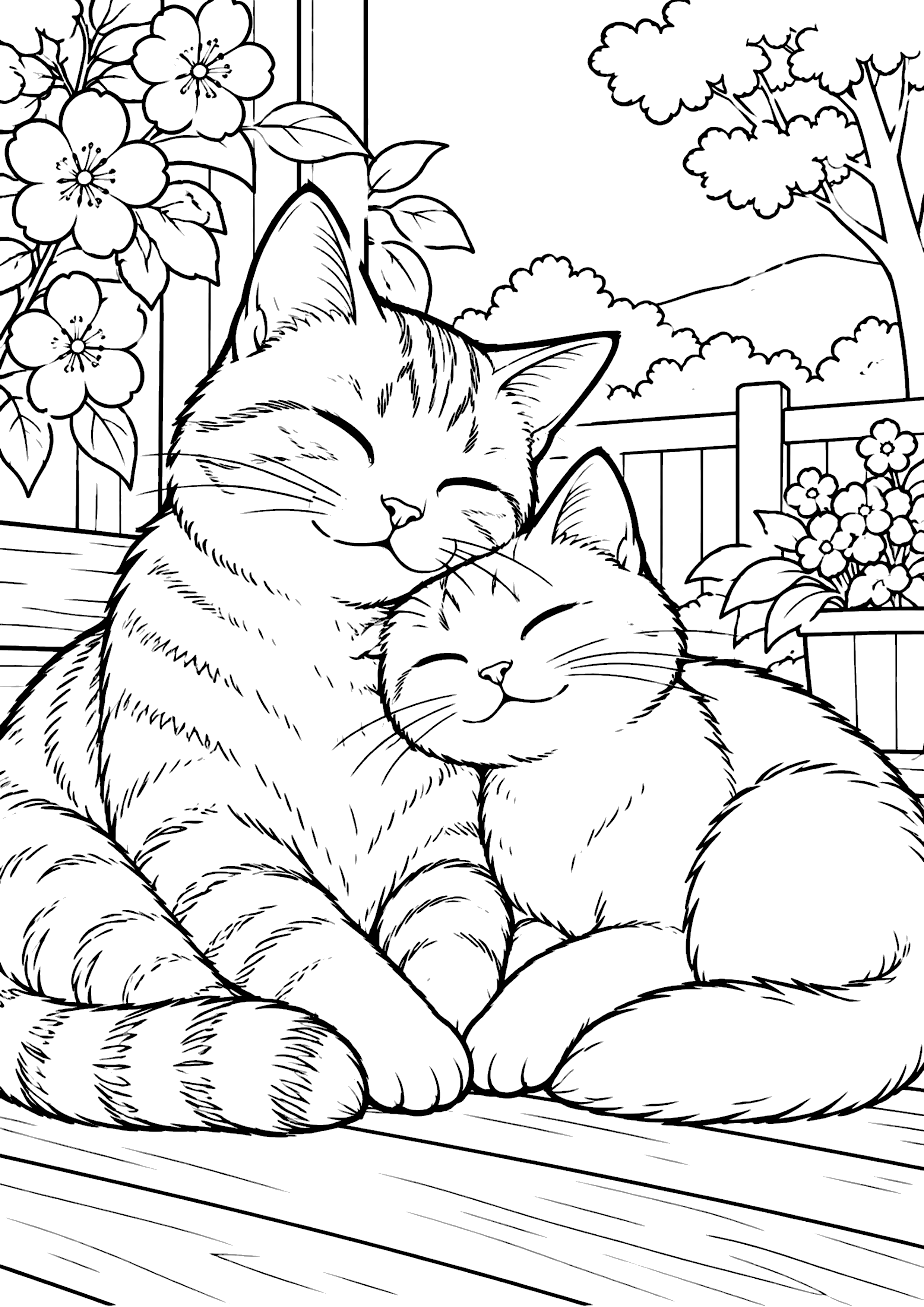寄り添う猫 塗り絵