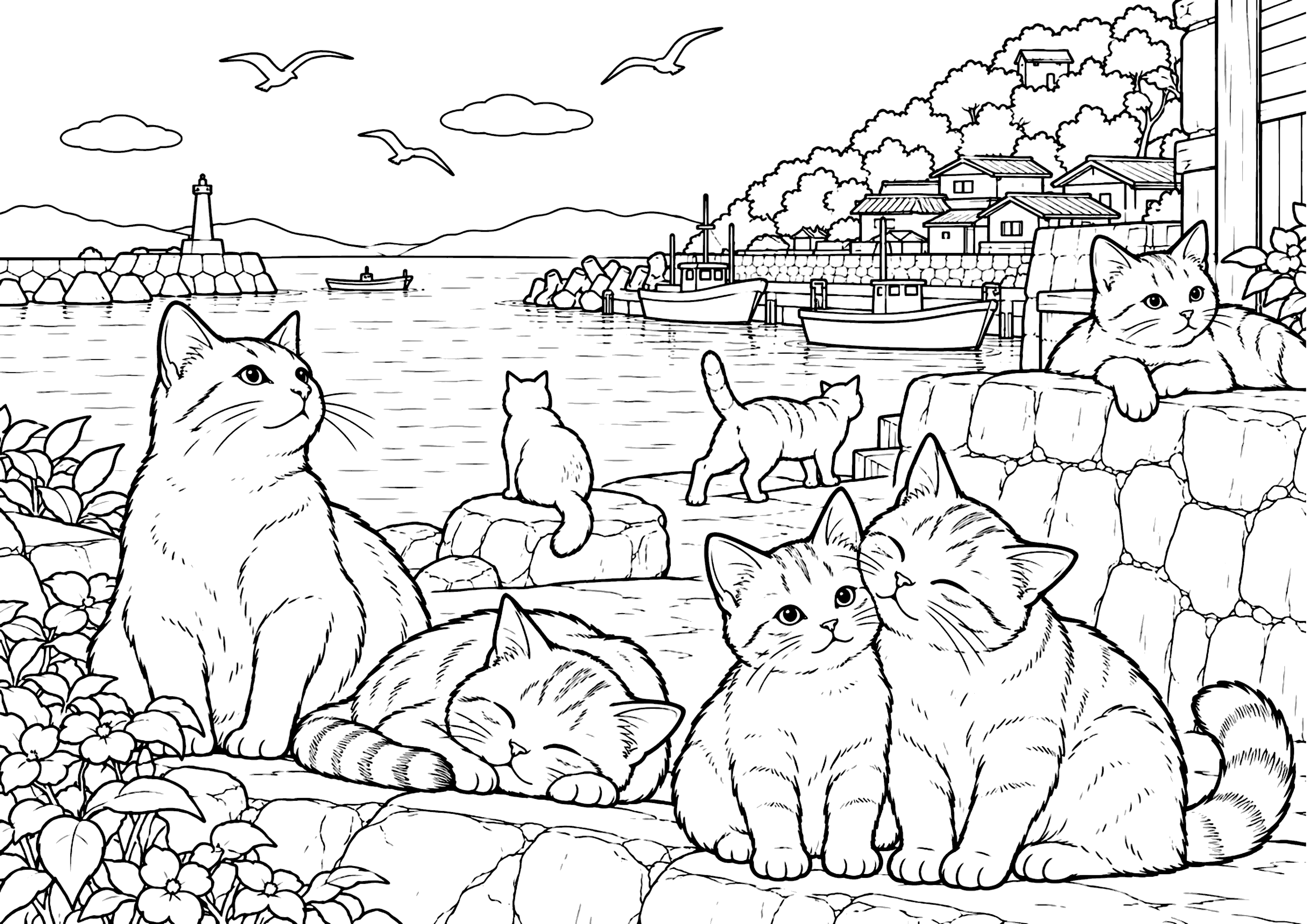 猫島 塗り絵
