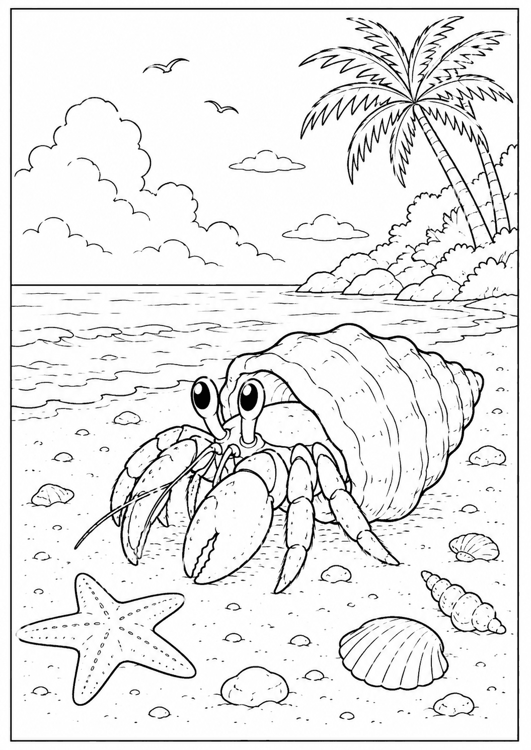 砂浜のヤドカリ 塗り絵