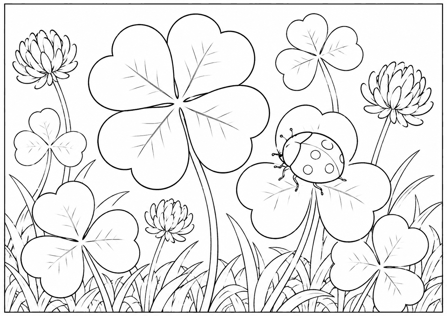 四葉とてんとうむし 塗り絵