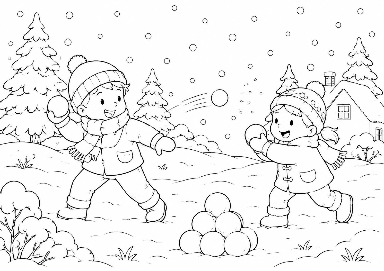 雪合戦 塗り絵